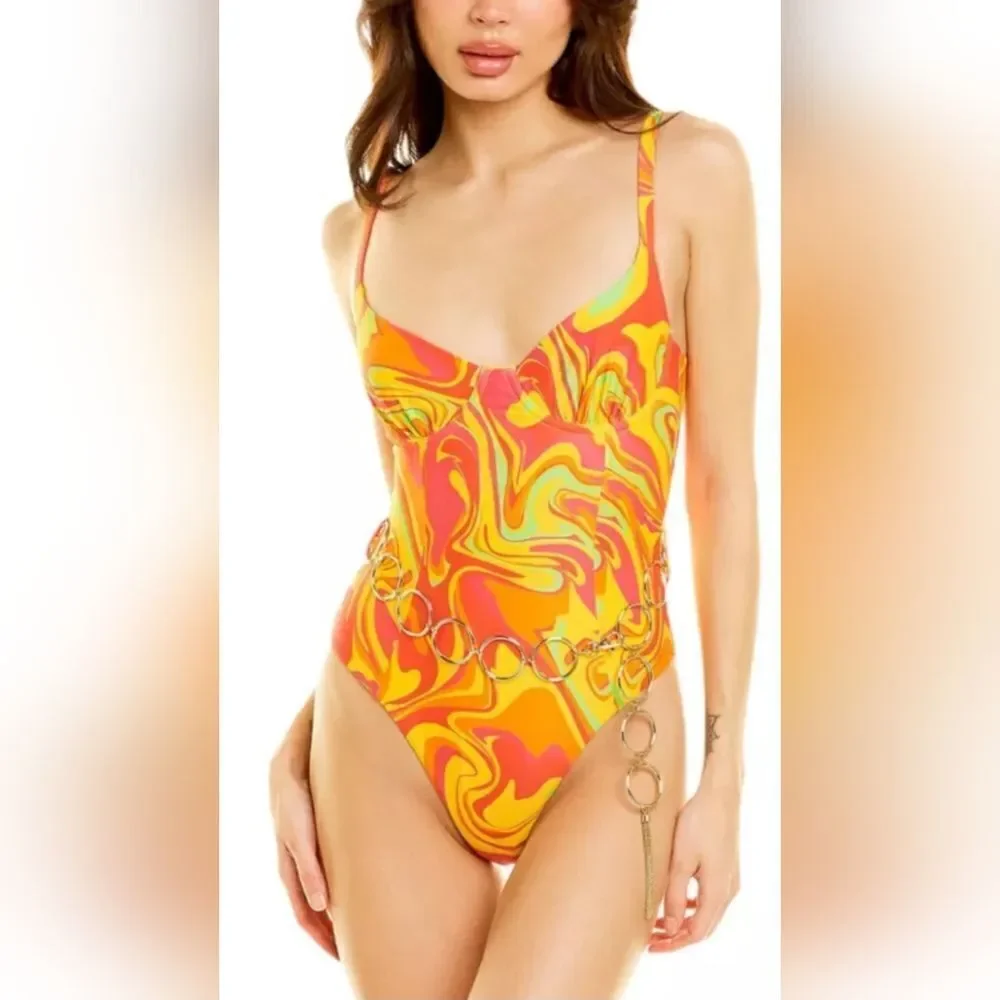 WeWoreWhat One Piece Swimsuit Danielle 3.0 Retro Swirl Cherry Red New sz XS